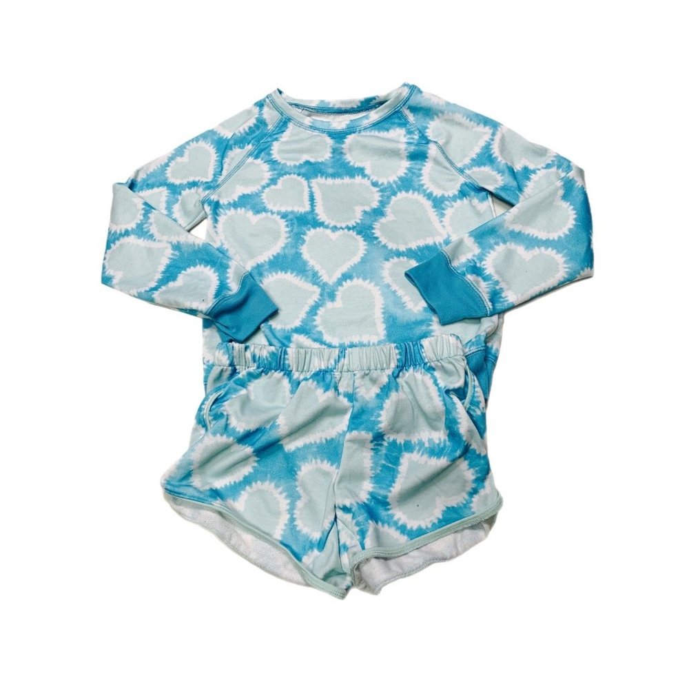 So Girls Blue Tie Dye Heart Long Sleeve Sleep Shirt Shorts Pajamas Size 8